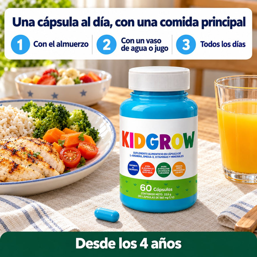 Cómo se toma KidGrow: 1 cápsula al día con una comida principal, desde los 4 años