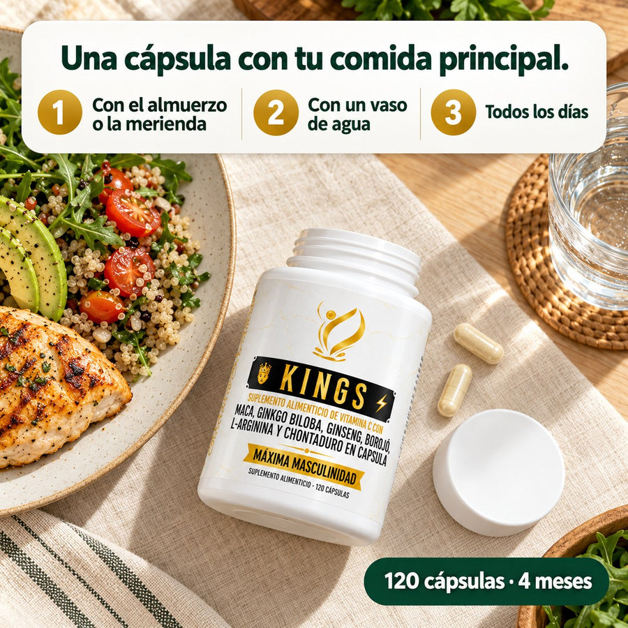 Una cápsula con tu comida principal, con un vaso de agua, todos los días
