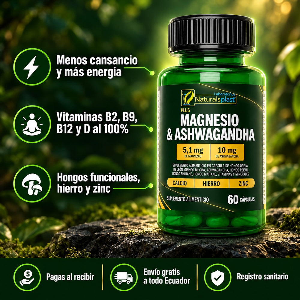 Por qué esta fórmula: menos cansancio y más energía, vitaminas B2, B9, B12 y D al 100 %, hongos funcionales, hierro y zinc