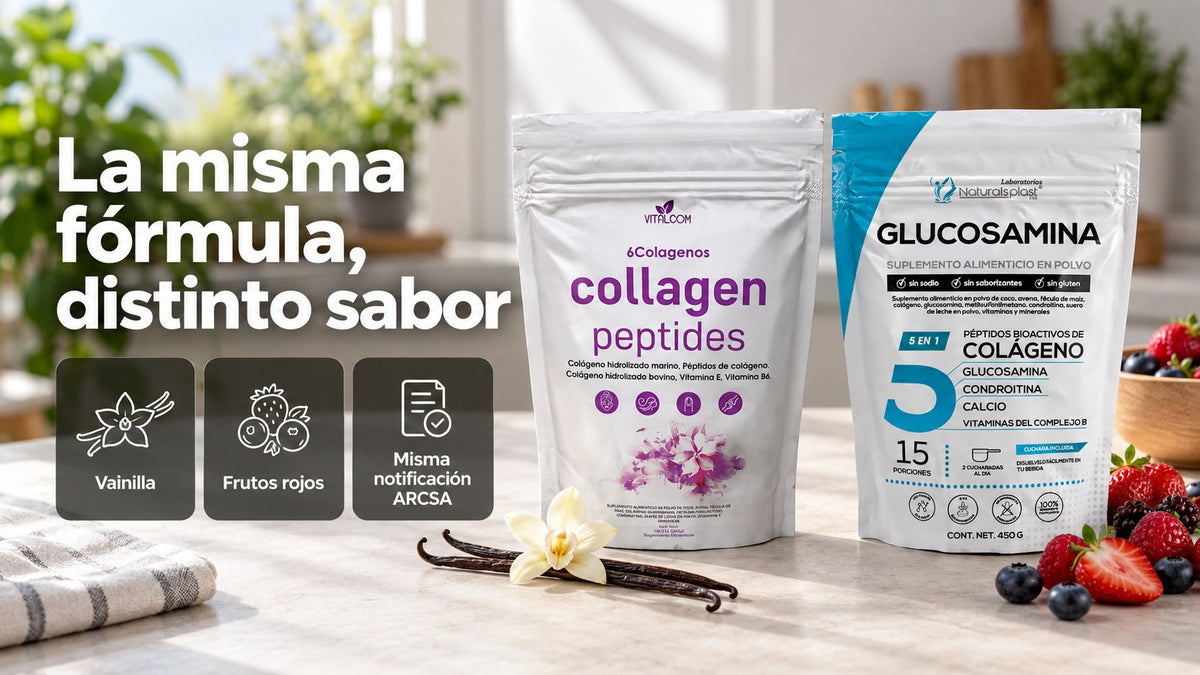 Colágeno Peptides sabor vainilla y Glucosamina 5 en 1 sabor frutos rojos de Vitandes