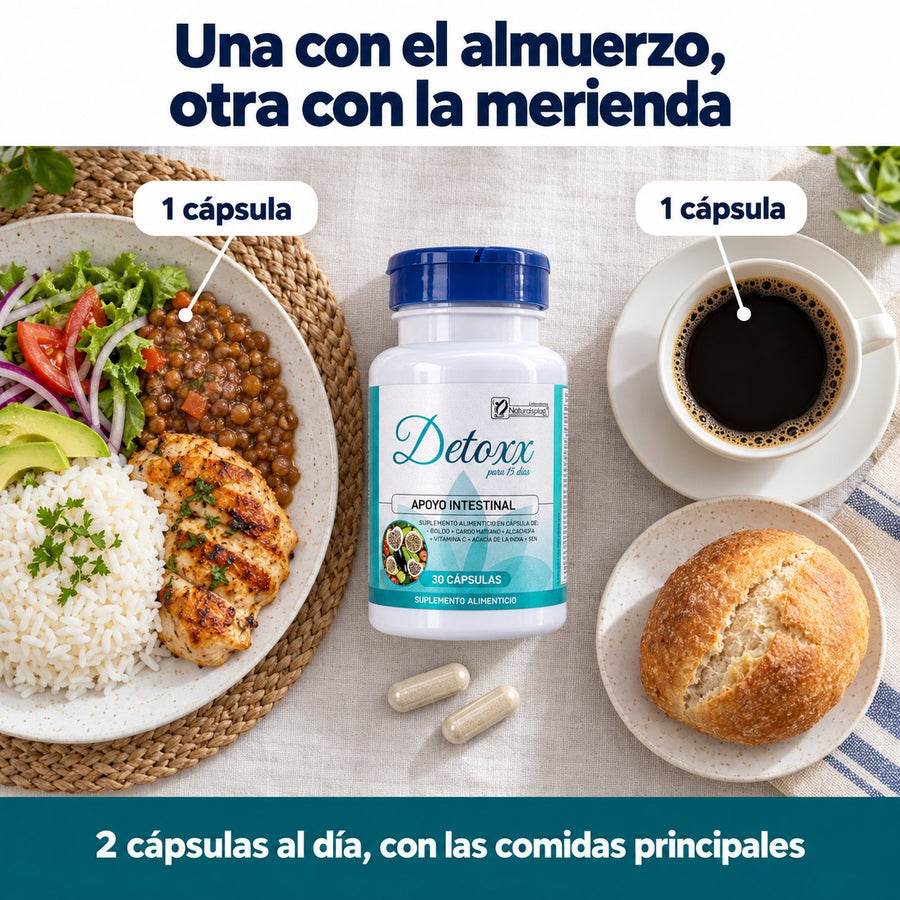 Cómo se toma Detoxx: 1 cápsula dos veces al día con las comidas principales