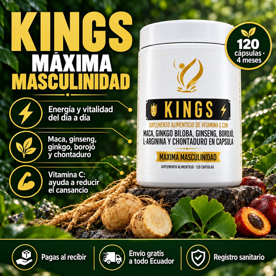 Kings Máxima Masculinidad: energía y vitalidad del día a día, 120 cápsulas para 4 meses