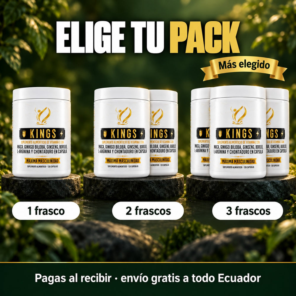 Elige tu pack de Kings: 1, 2 o 3 frascos, pagas al recibir