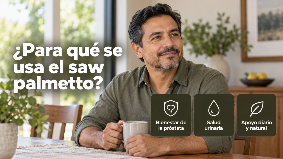 Hombre adulto en casa; el saw palmetto se usa para el bienestar de la próstata