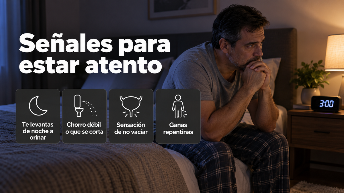 Hombre despierto de noche; señales de que la próstata necesita atención
